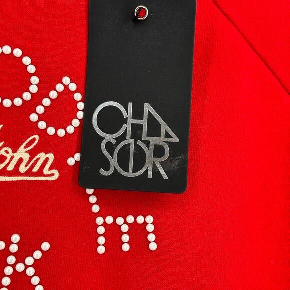 Chaser Elton John Crocodile Rock Embellished Sweatshirt Womens Size XS Red - Picture 5 of 7